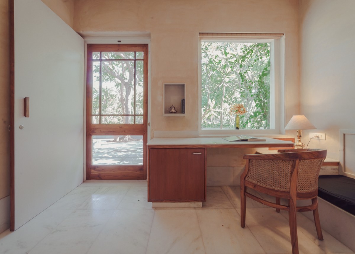 The desk and large garden window