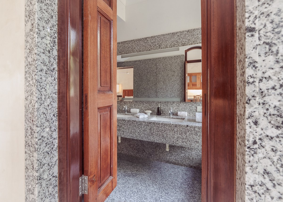Into the granite bathroom