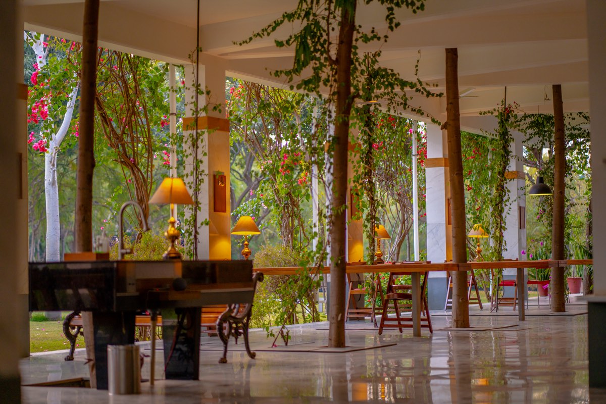 Outdoor dining under the bougainvillea near the Suite